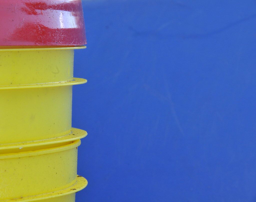 Yellow and blue at a loading bay.