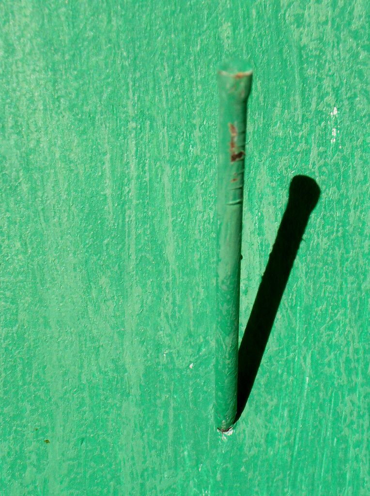 A dark spike on green. It arrives before you can say what it is.